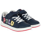 Boys Navy Blue Logo Trainers, 2, hi-res