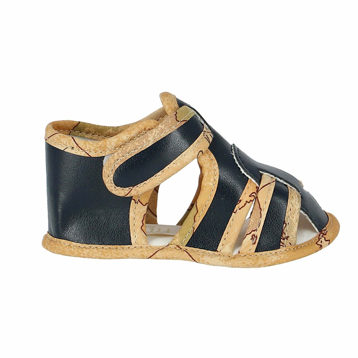 Navy Blue & Beige Geo Map Pre Walker Shoes, 1, hi-res image number null