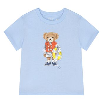 Baby Boys Blue Cotton Polo Bear T-Shirt