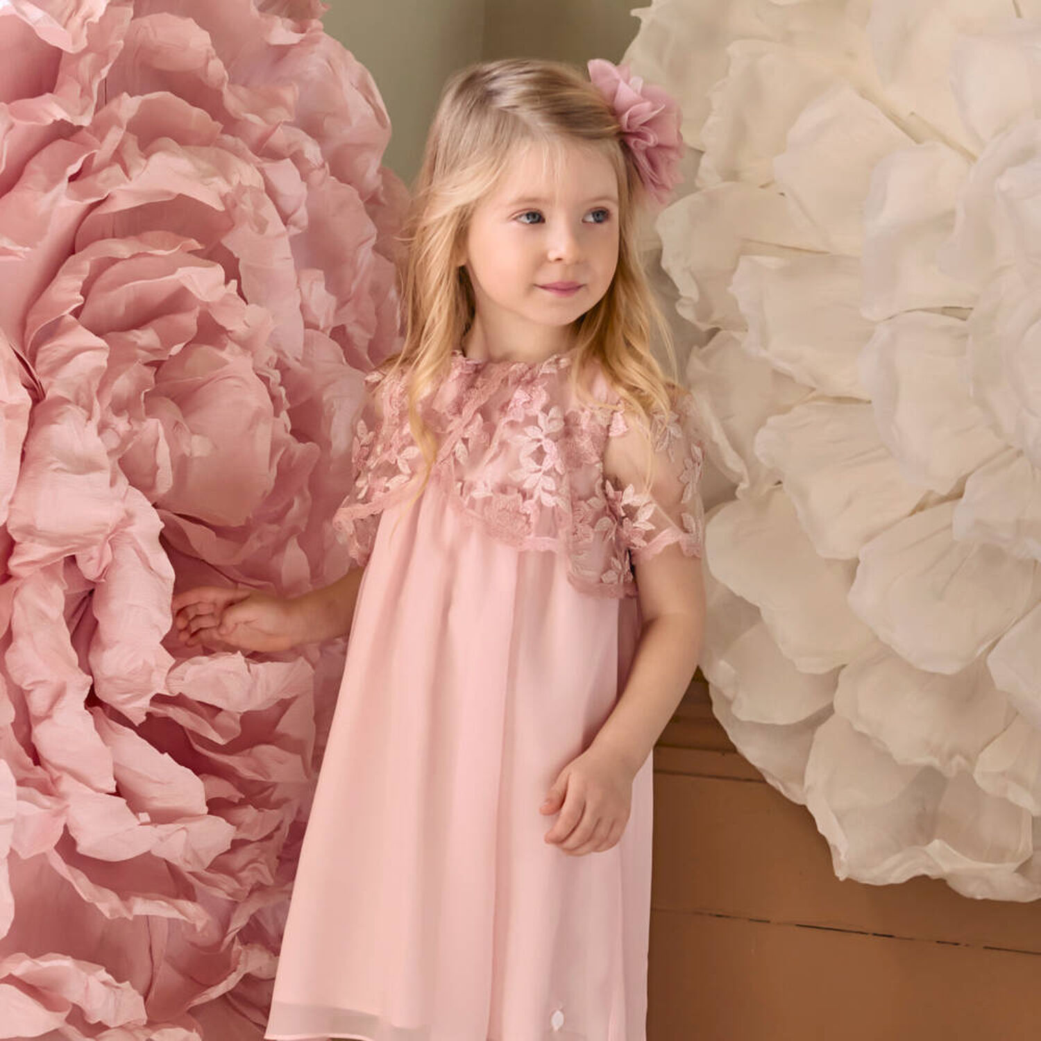 Girls Pink Chiffon Cape Dress , 1, hi-res
