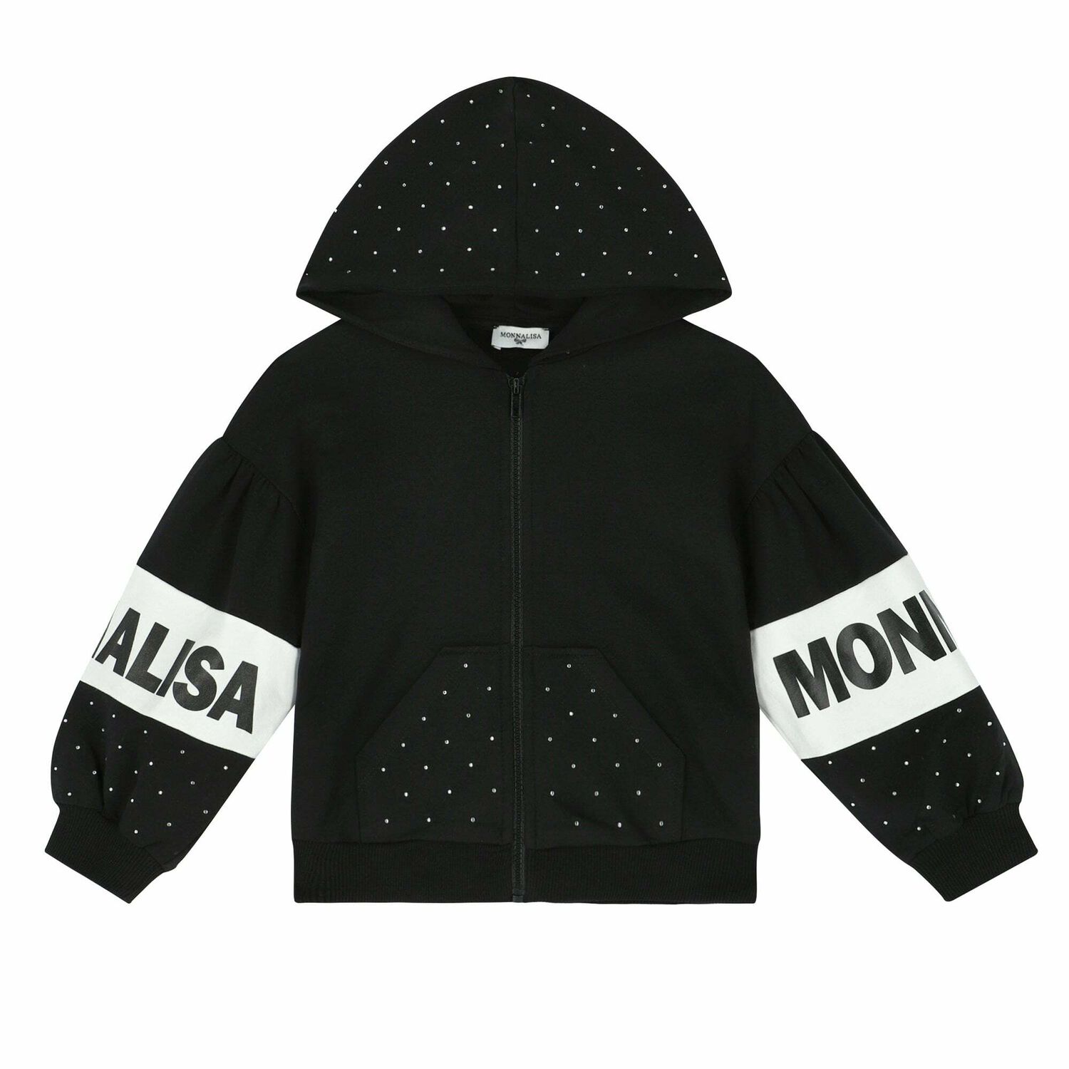 Girls Black Embellished Hooded Top, 1, hi-res image number null
