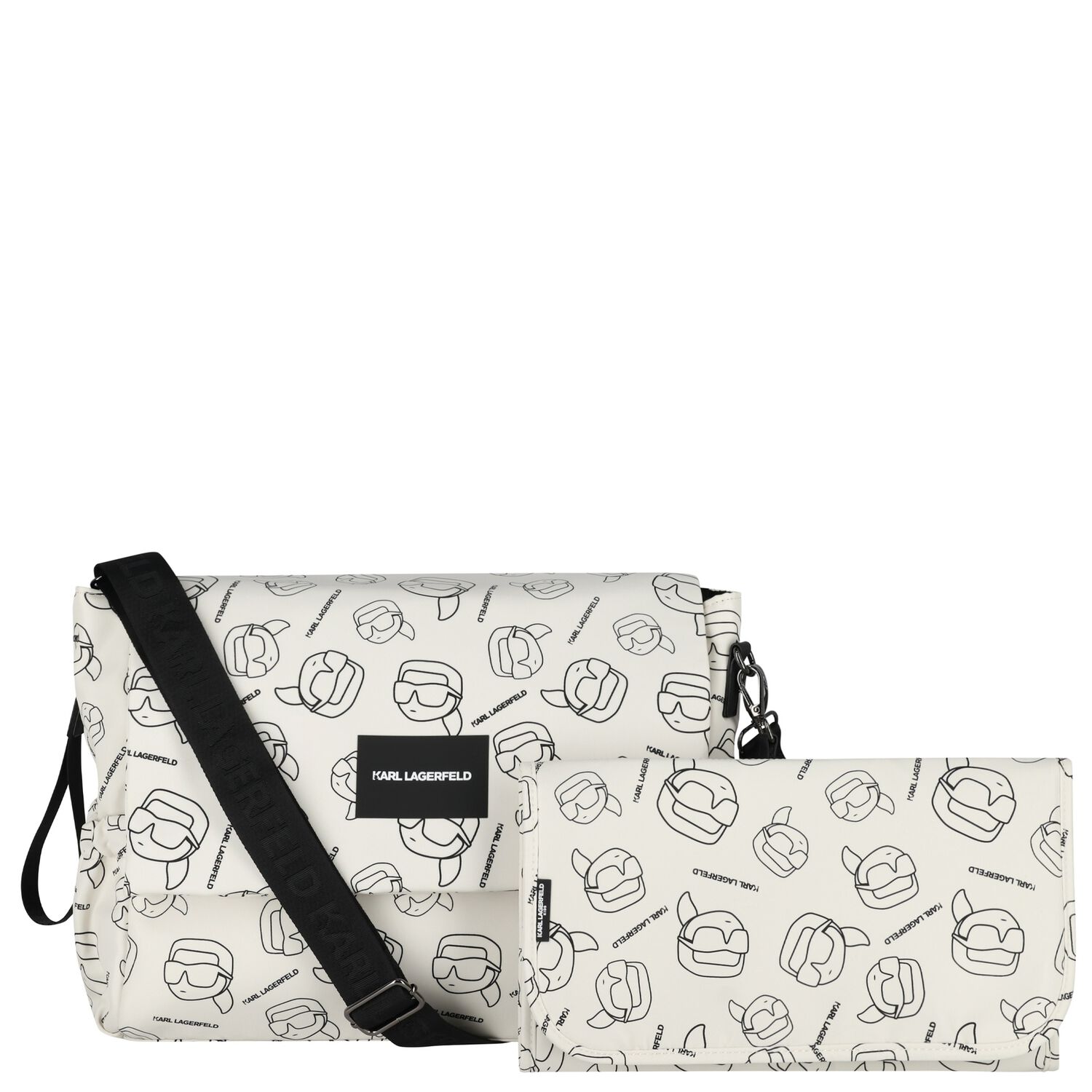 White Ikonik Karl Logo Changing Bag, 1, hi-res