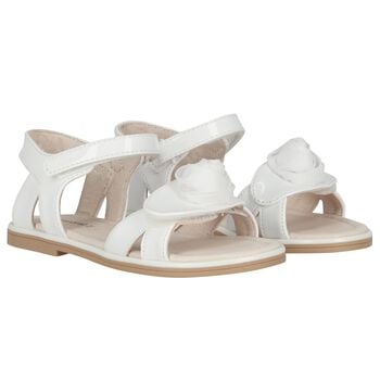Girls White Logo Flower Sandals 