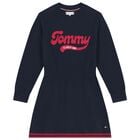 Girls Navy Blue Logo Knitted Dress, 1, hi-res