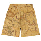 Boys Beige Geo Map Shorts, 1, hi-res