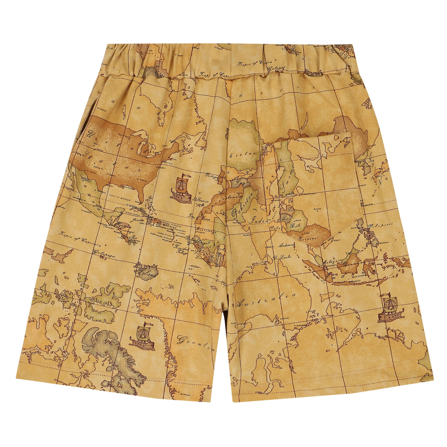 Boys Beige Geo Map Shorts, 1, hi-res