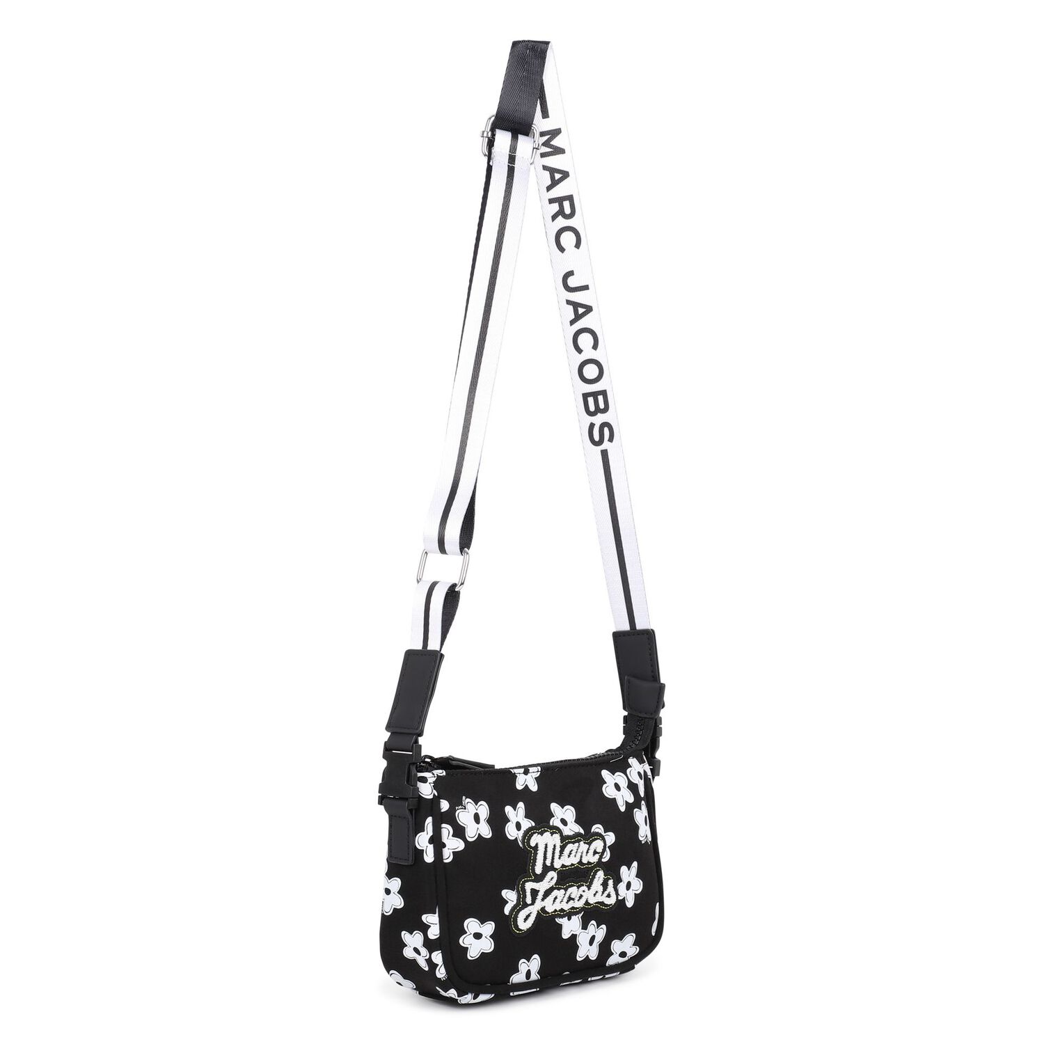 Girls Black Flower Logo Handbag, 1, hi-res