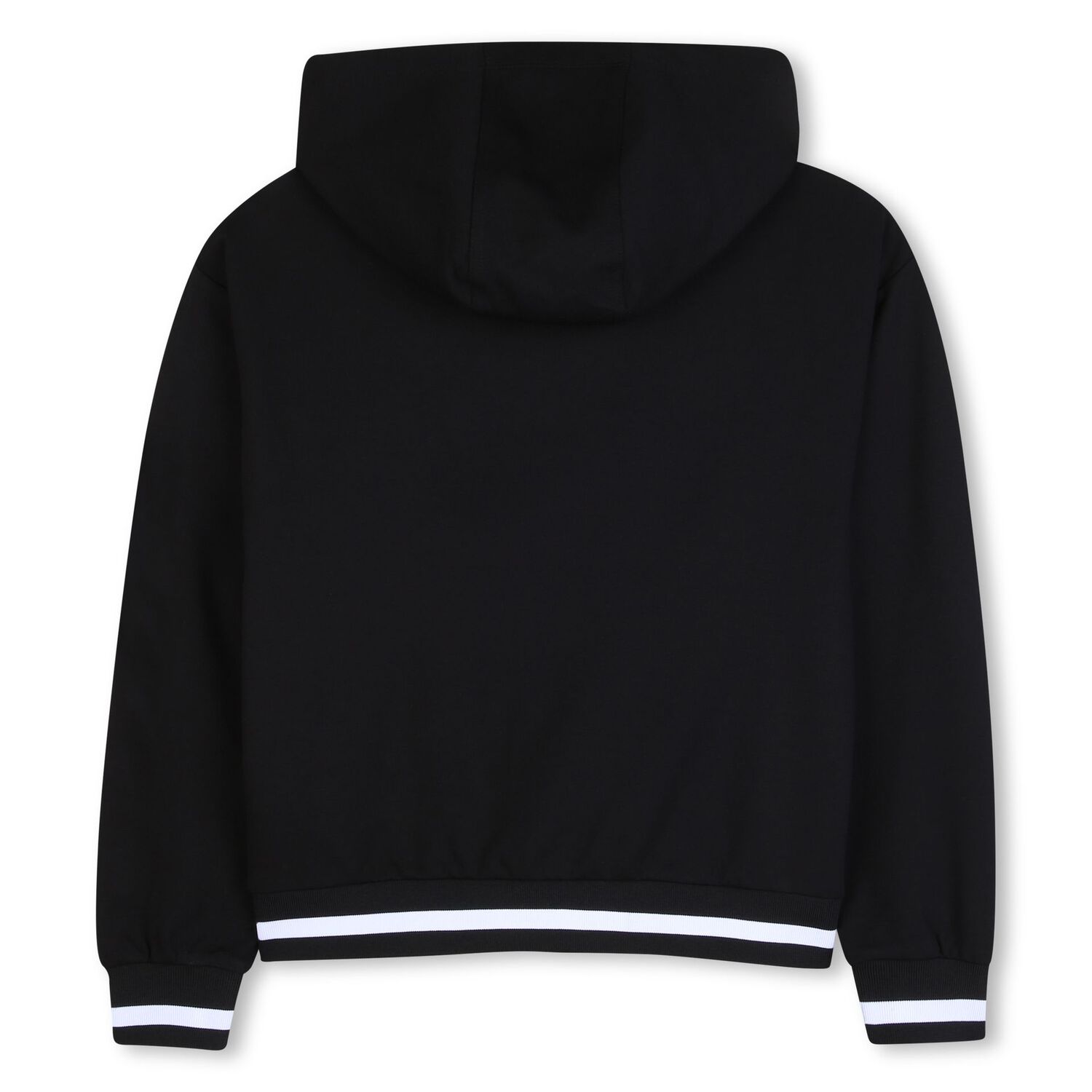 Black Logo Hooded Zip Up Top, 1, hi-res