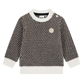 Younger Boys Black, Beige & Ivory Logo Knitted Jumper