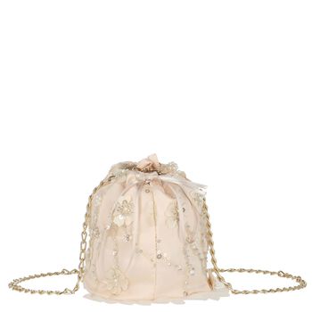 حقيبه يد للبنات مزينه بالريش والورد باللون الوردى 