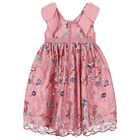 Girls Pink Floral Embroidered Dress, 1, hi-res