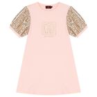 فستان بنات بالشعار باللون الوردي والذهبي , 2, hi-res