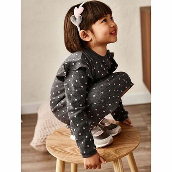 Girls Grey & Pink Polka Dot Dress