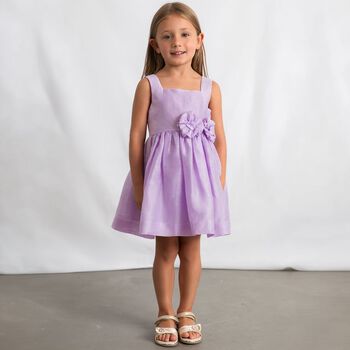 Girls Lilac Flower Linen Dress