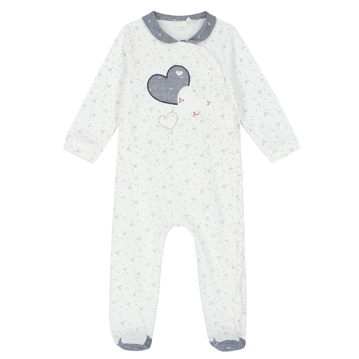 Baby Girls White Heart Babygrow, 1, hi-res