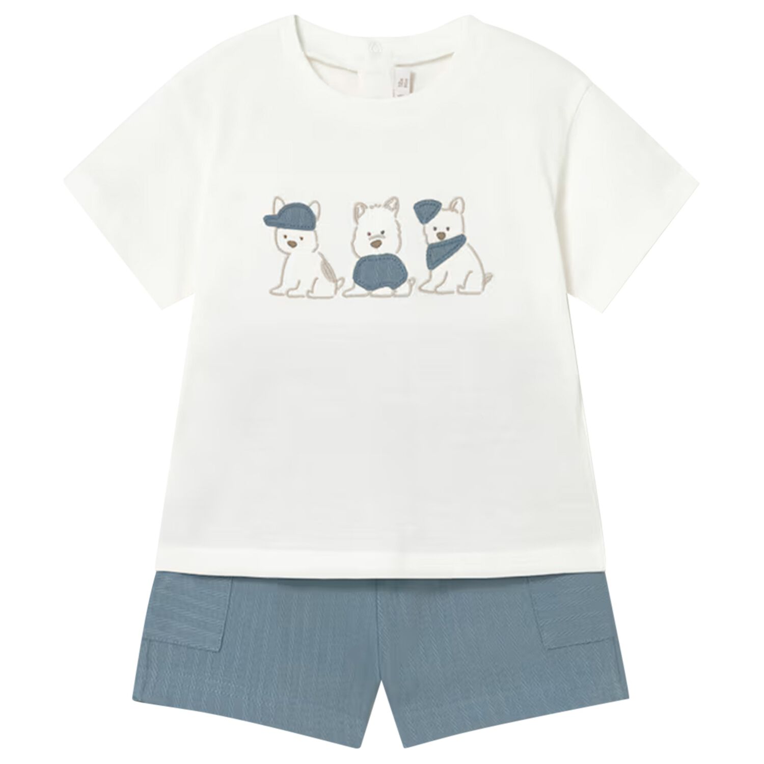 Younger Boys Ivory & Blue Shorts Set, 1, hi-res
