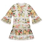 Girls White & Green Embroidered Floral Dress, 1, hi-res