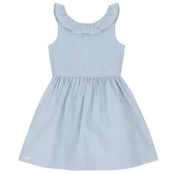 Girls Blue & White Striped Dress