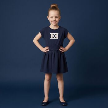 Younger Girls Navy Blue Logo Dress