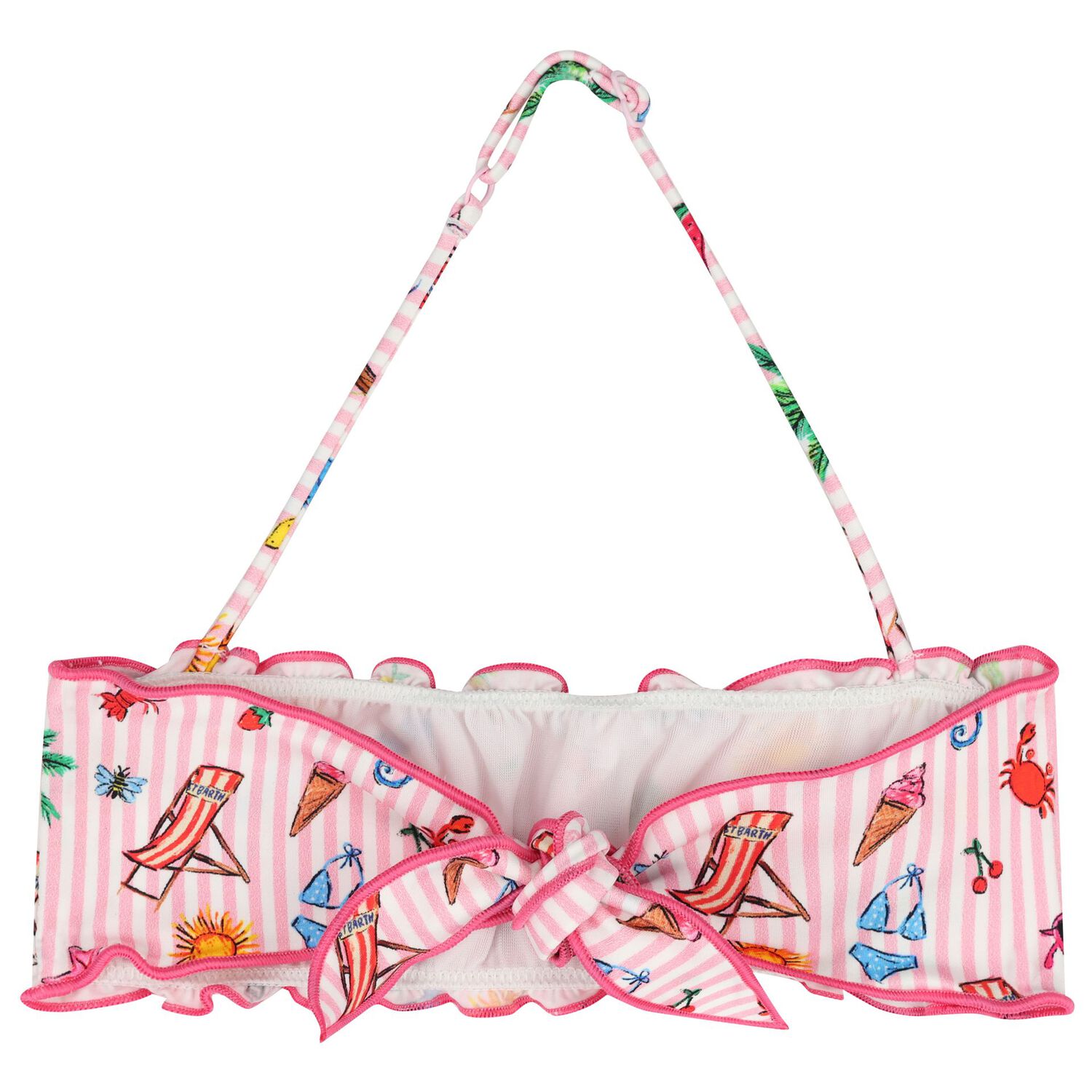 Girls White & Pink Striped Bikini, 1, hi-res