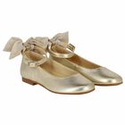 Girls Gold Ballerina Bow Shoes , 1, hi-res