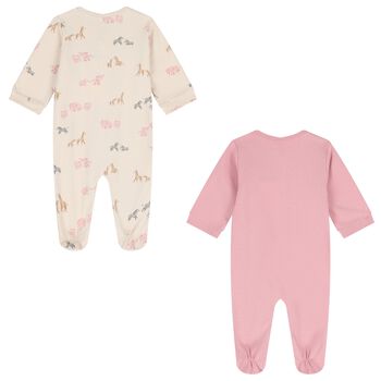 Baby Girls Beige & Pink Animals Babygrows ( 2-Pack )
