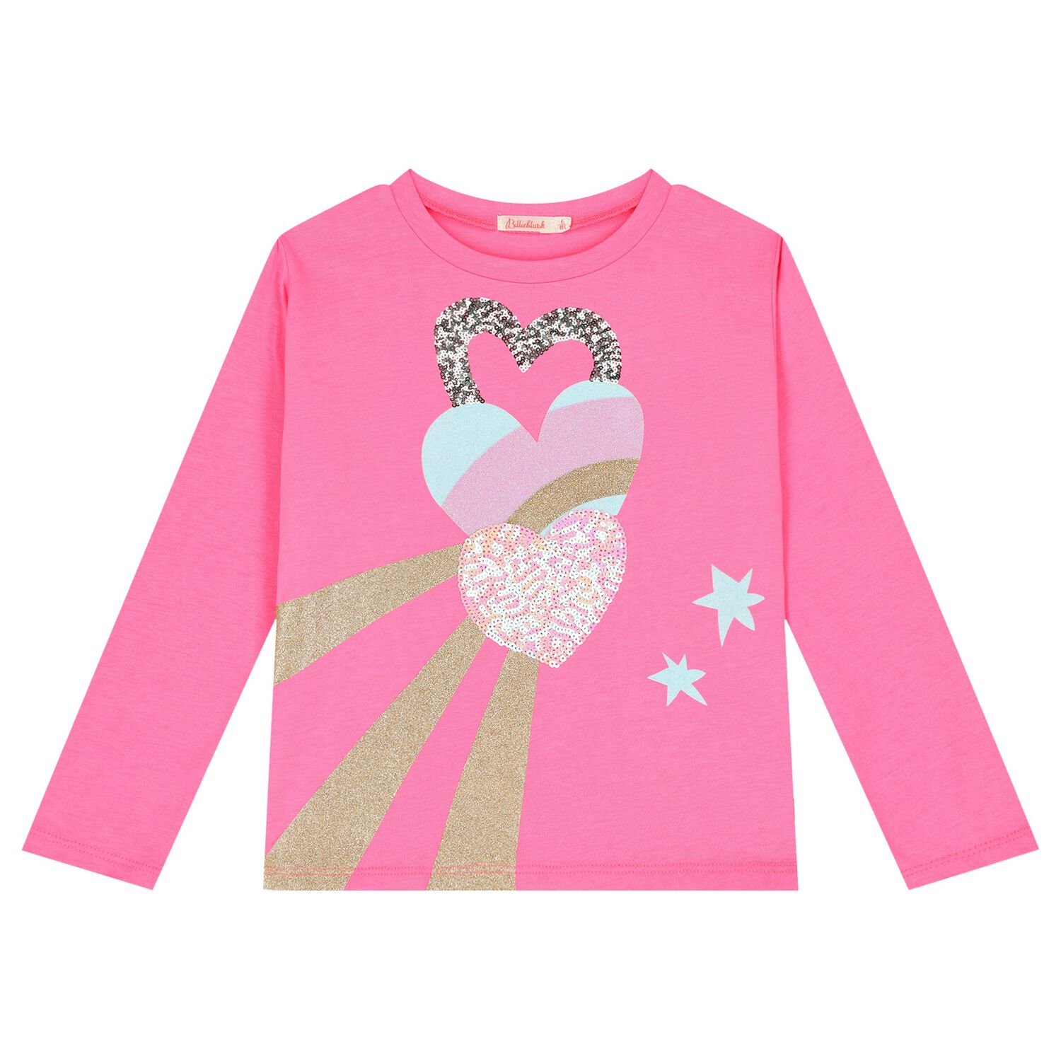 Girls Pink Logo Sequin Long Sleeve Top, 1, hi-res