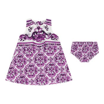 Baby Girls White & Purple Majolica Dress Set