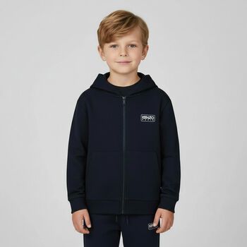 Navy Blue Logo Hooded Zip Up Top