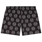 Boys Black Monogram Logo Swim Shorts, 1, hi-res