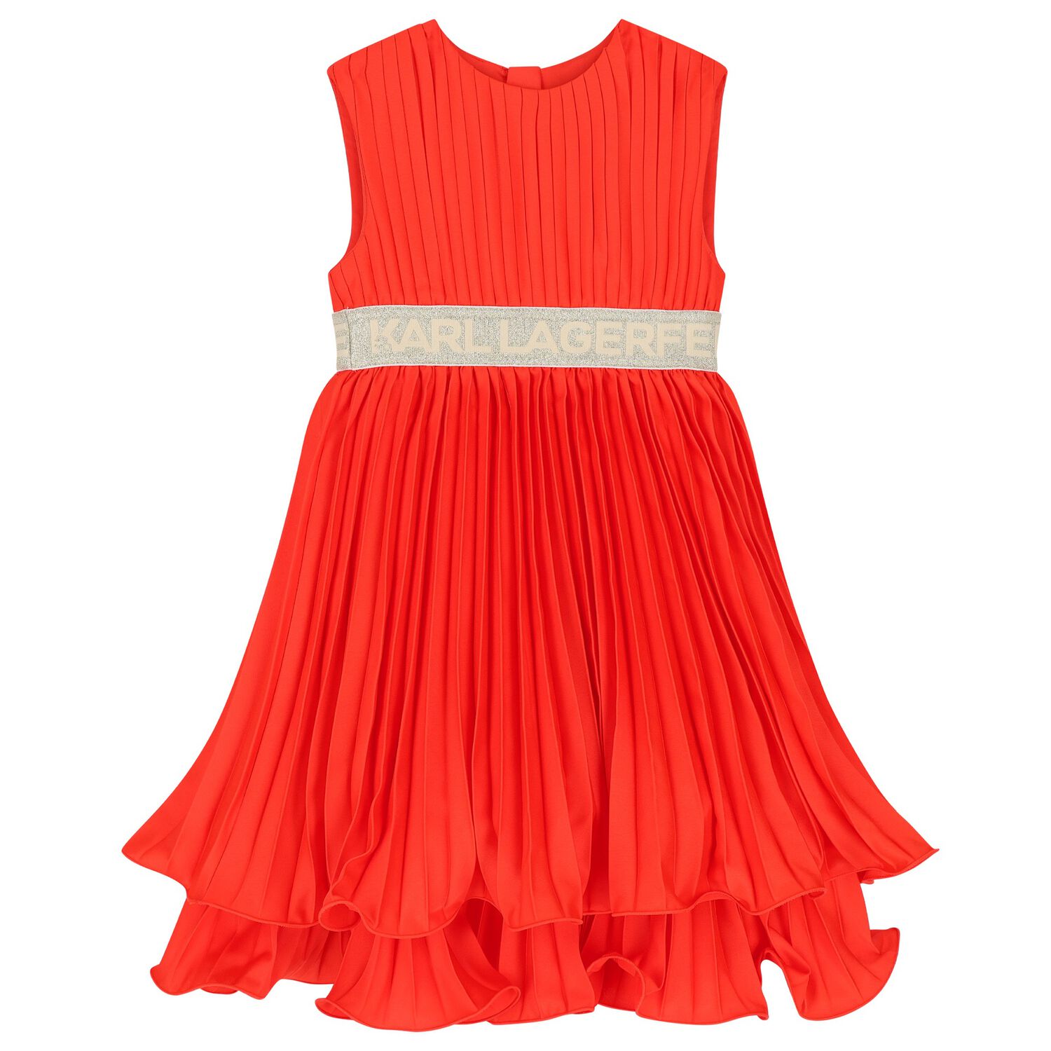 Girls Orange & Gold Pleated Dress, 1, hi-res image number null