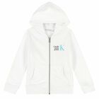 Boys White Logo Zip Up Hooded Top, 1, hi-res