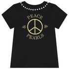 تيشيرت بنات بالشعار باللون الأسود  , 2, hi-res