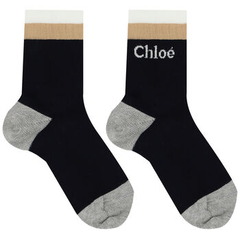 Girls Navy Blue Logo Socks