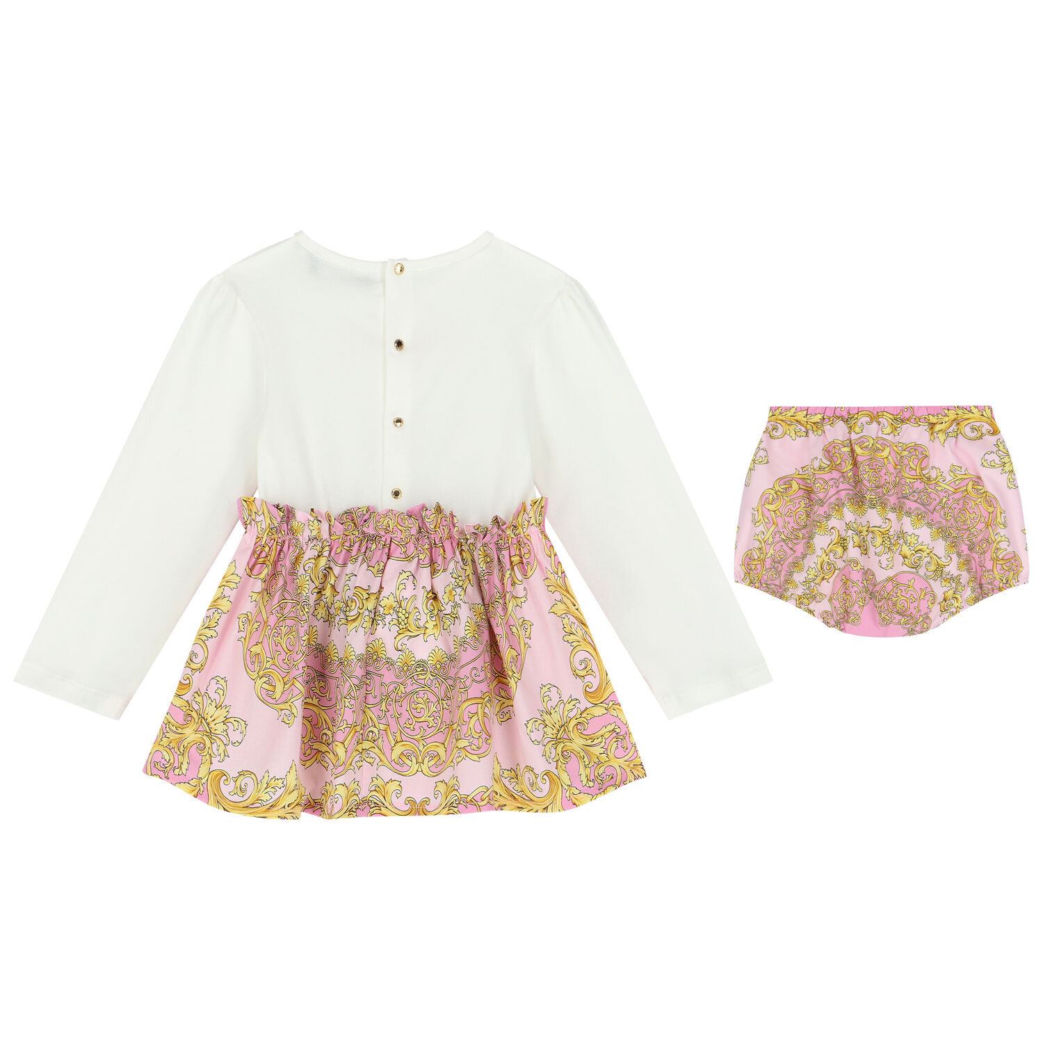 طقم فستان بنات بالشعار باللون العاجى والوردى والاصفر, 1, hi-res