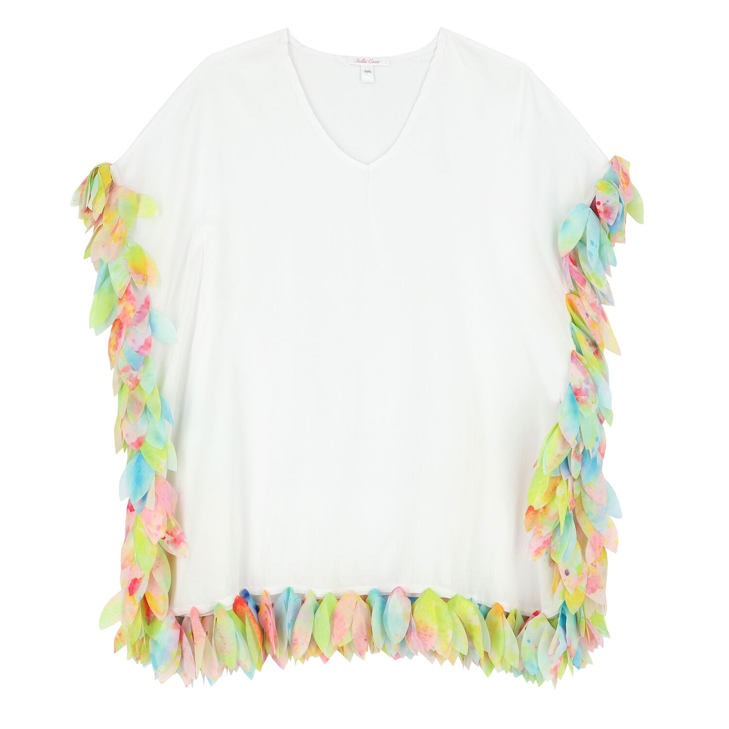 Girls White & Rainbow Petal Kaftan, 1, hi-res