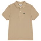 Boys Beige Logo Polo Shirt, 8, hi-res