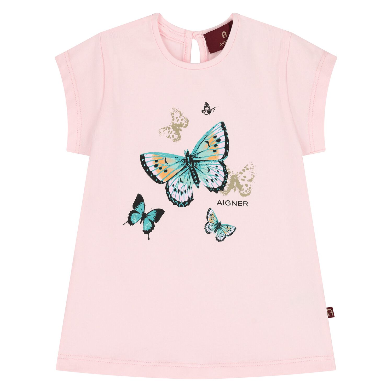 Younger Girls Pink Butterflies Logo T-Shirt, 2, hi-res