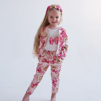 Girls Pink Bow Hooded Zip Up Top