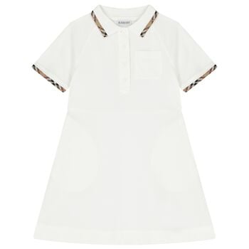 Girls White Check Polo Dress