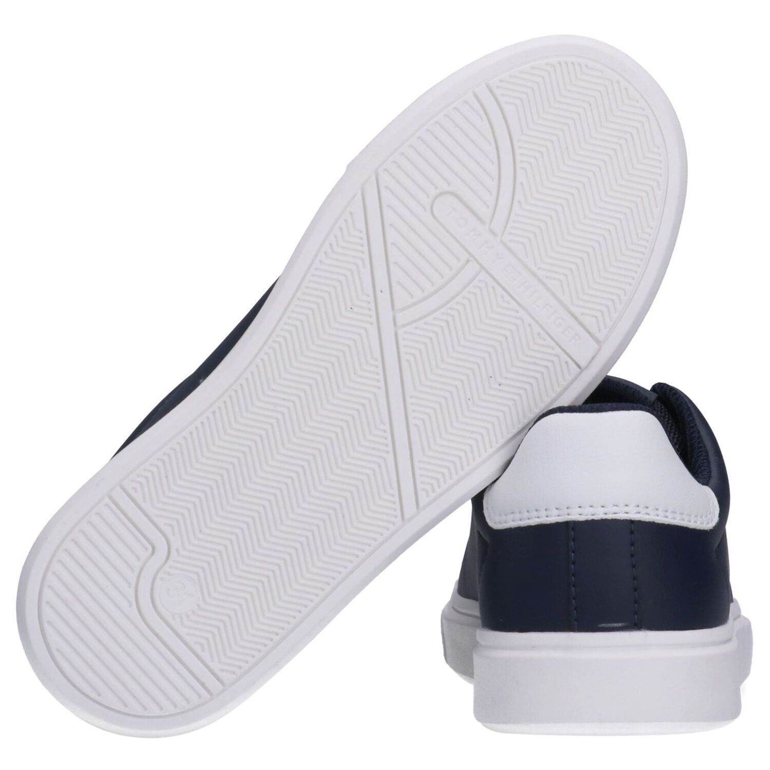 Boys Navy Blue & White Logo Trainers , 1, hi-res