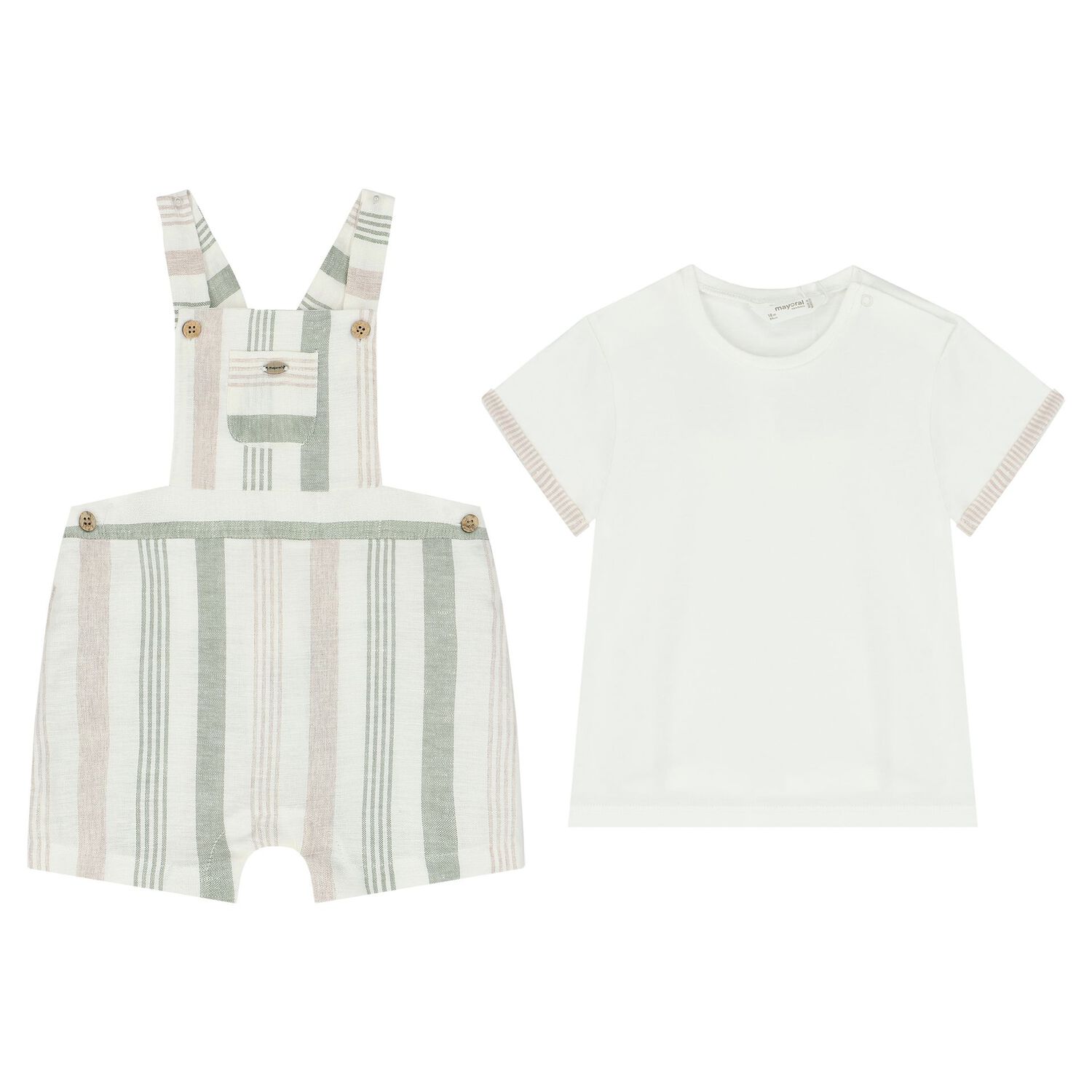 Baby Boys Striped Dungaree & T-Shirt Set, 2, hi-res