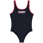 Girls Black & Pink Logo Swimsuit, 1, hi-res
