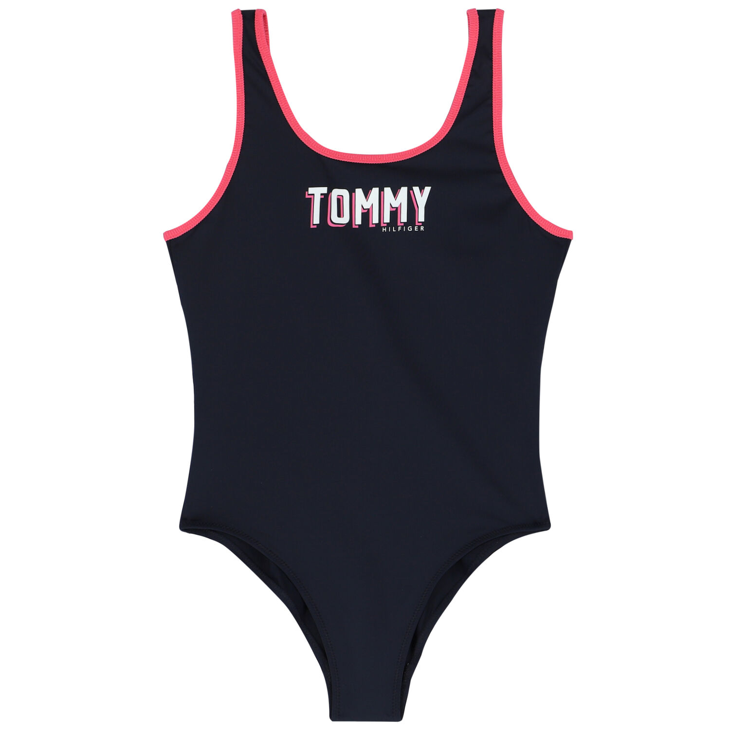 Girls Black & Pink Logo Swimsuit, 1, hi-res