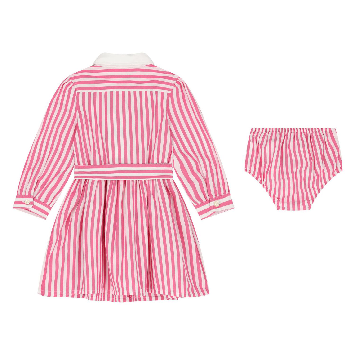 Baby Girls White & Pink Striped Dress Set, 1, hi-res
