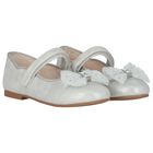 Girls Silver Bow Shoes, 2, hi-res