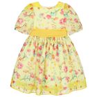 Girls Yellow Floral Chiffon Dress, 3, hi-res