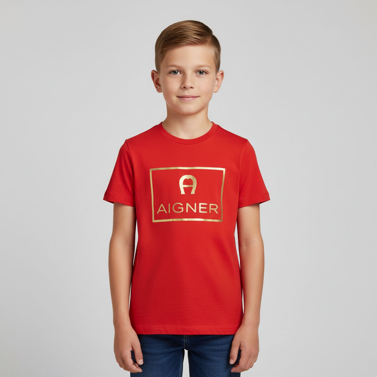 Boys Red & Gold Logo T-Shirt, 4, hi-res