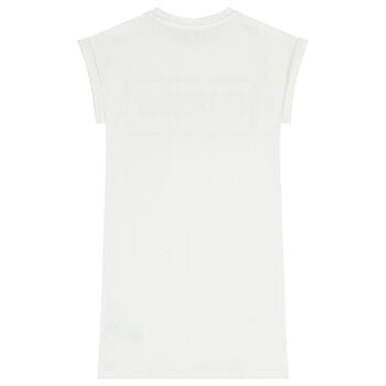 Girls White Rhinestones Logo Dress