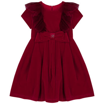 Girls Red Velvet Bow Dress